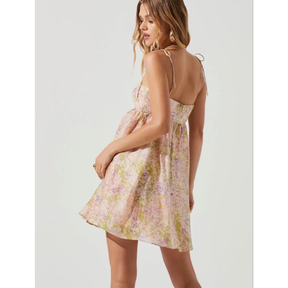 Astr Floral Tie-Shoulder Mini Dress in Pink and Green - Picture 3 of 14